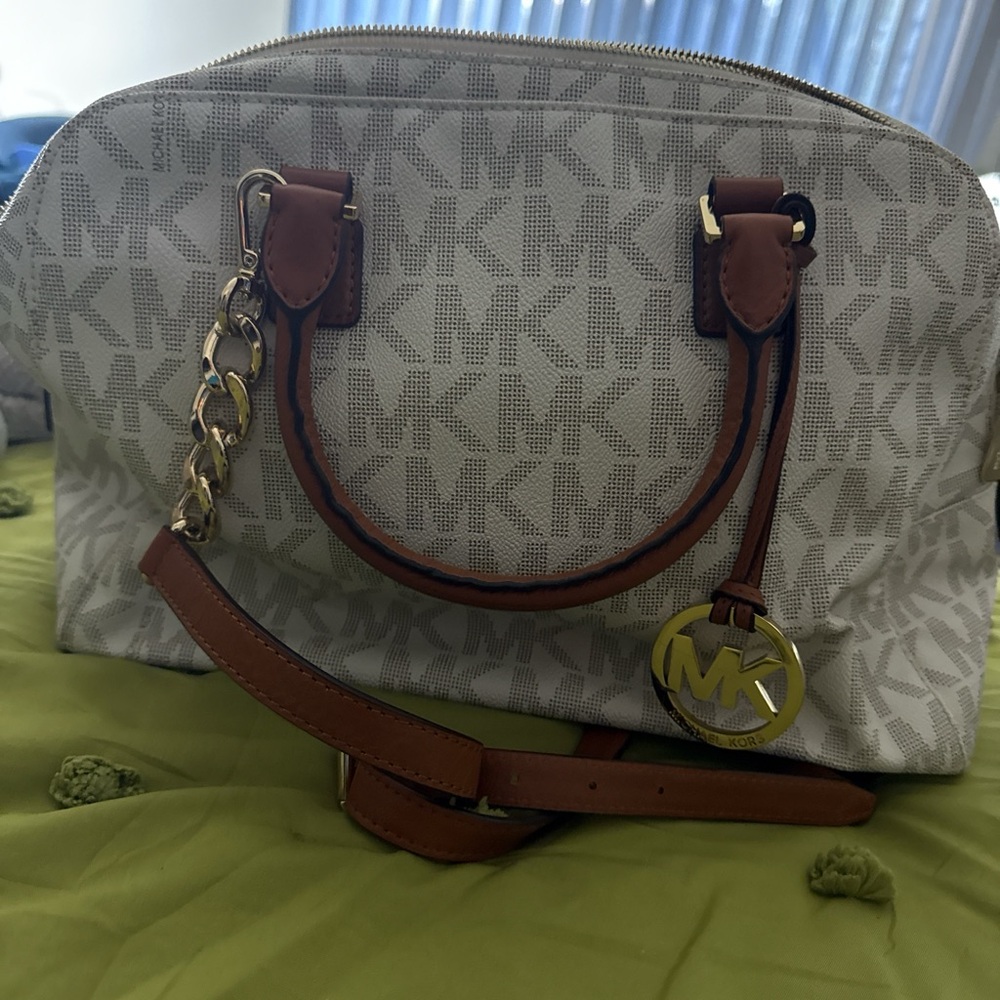 Michael Kors Cream and Brown Satchel